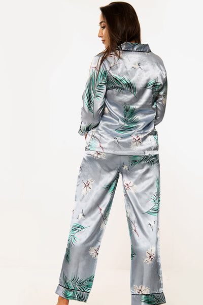 Leaf Print Satin PJ Set