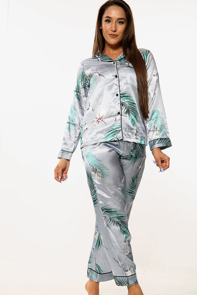 Leaf Print Satin PJ Set