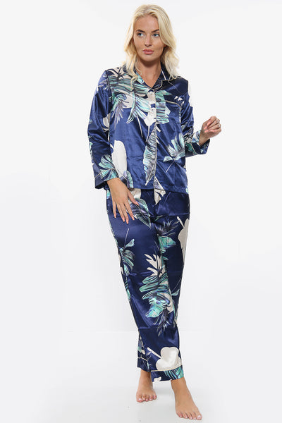 Tropical Print Satin PJ Set