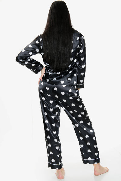 Heart Print Satin PJ Set