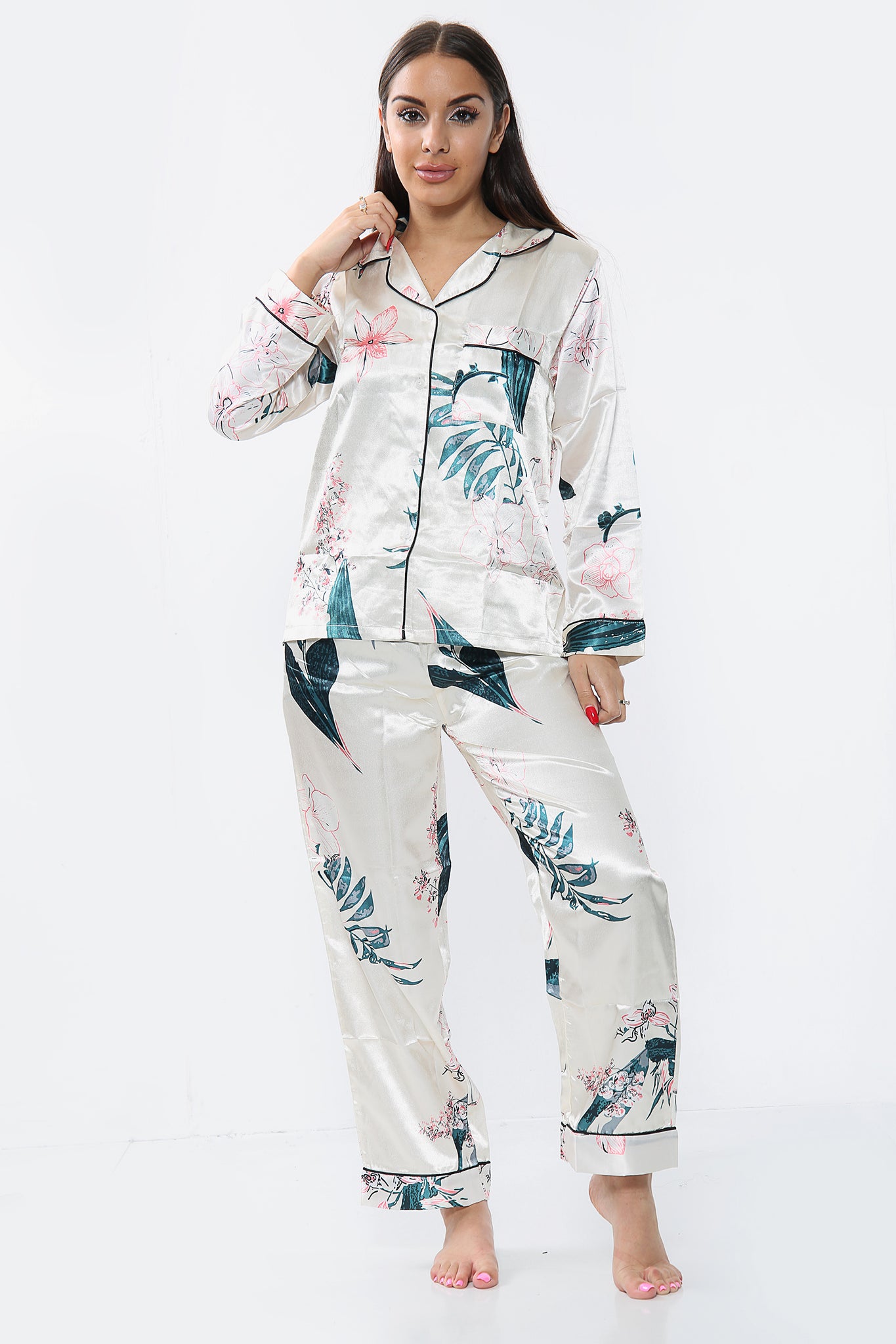 Leaf Print Satin PJ Set