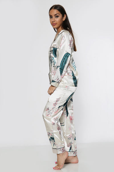 Leaf Print Satin PJ Set