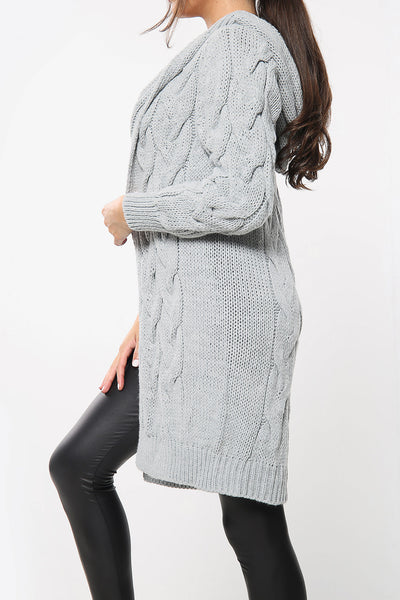 Chunky Cable Knitted Oversized Hooded Cardigan