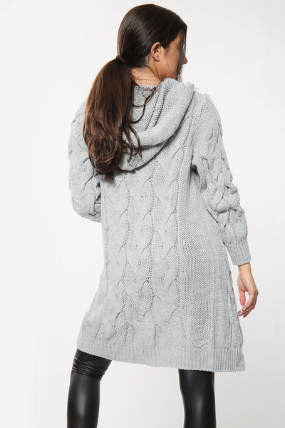 Chunky Cable Knitted Oversized Hooded Cardigan