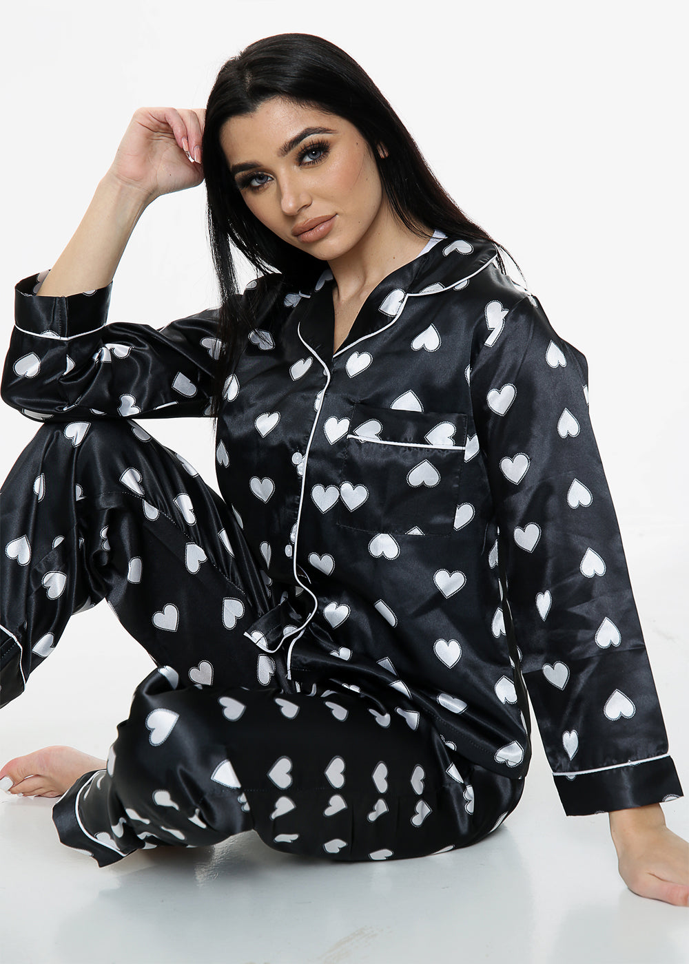 Heart Print Satin PJ Set