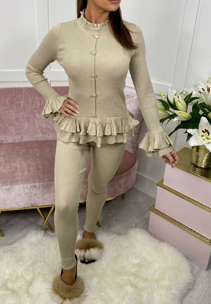 Ribbed Peplum Button Loungewear