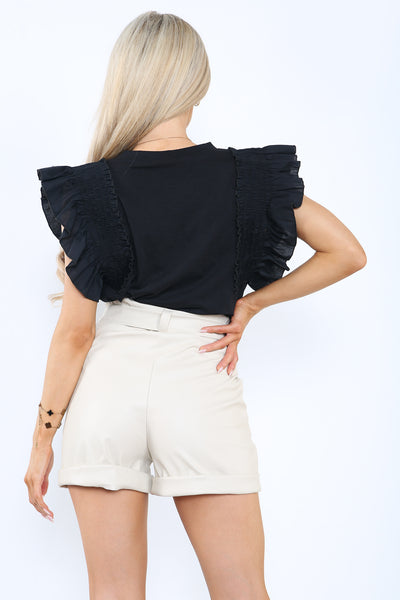 Faux Leather Shorts With Belt