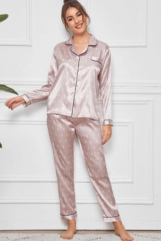 Floral & Striped Print Satin PJ Set