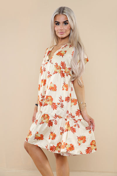 V NECK FLORAL SMOCK DRESS (Pack of 4)