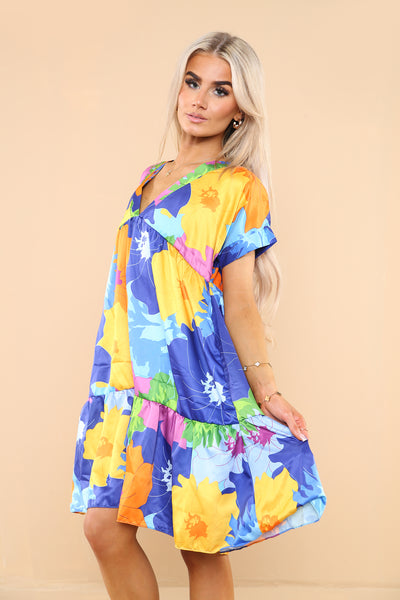 V NECK FLORAL SMOCK DRESS ( Pack of 4)