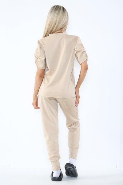 Ruche Arm Jogger Two Piece Loungewear Set