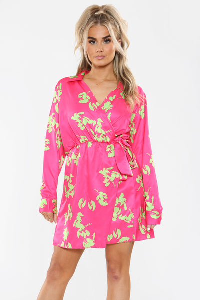 Floral Print Collared Mini Wrap Dress