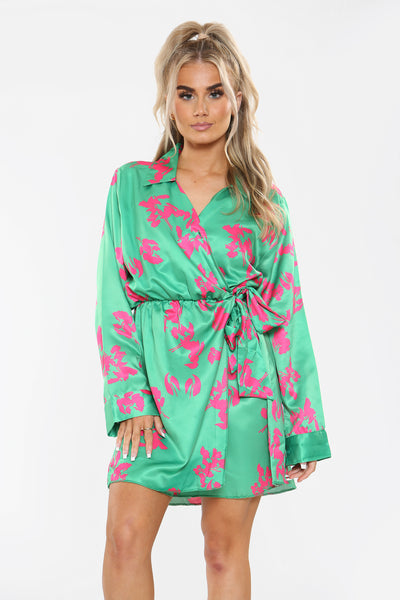 Floral Print Collared Mini Wrap Dress