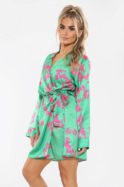 Floral Print Collared Mini Wrap Dress