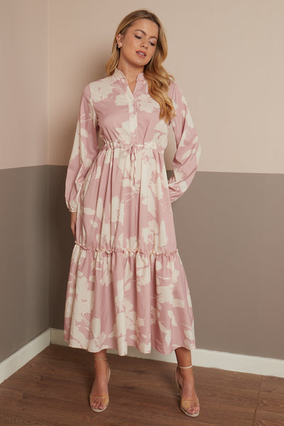 Frill Button Detail Tie Up Midi Dress