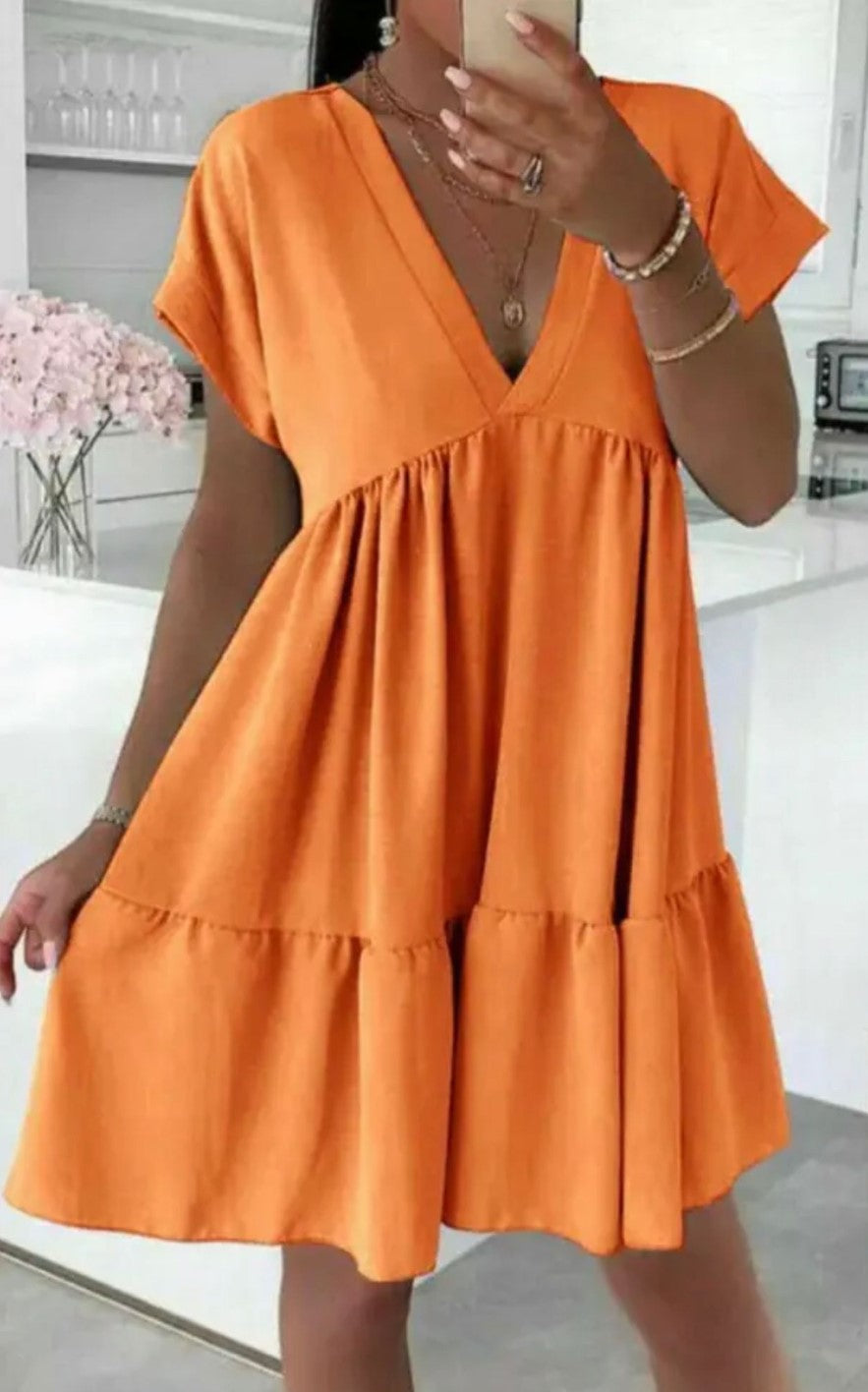 V Neck Pleated Dress