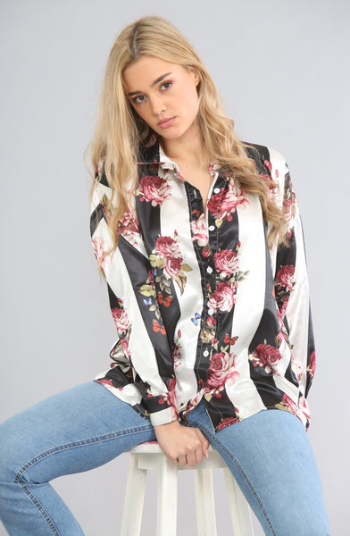 Stripe Print Satin Shirt