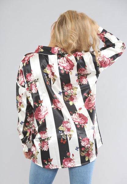 Stripe Print Satin Shirt