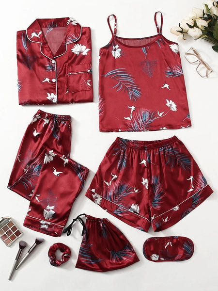 7PC PRINTED SATIN PJ SET