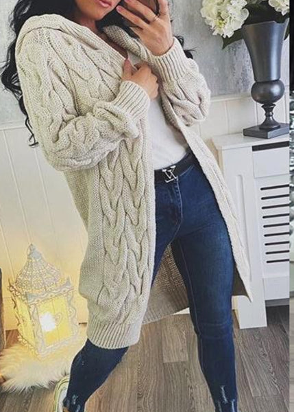 Chunky Cable Knitted Oversized Hooded Cardigan