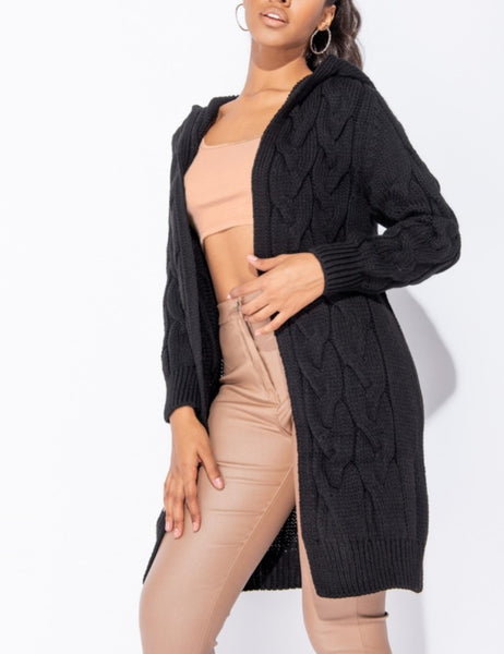 Chunky Cable Knitted Oversized Hooded Cardigan