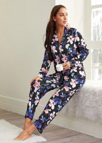 Floral Print Satin PJ Set