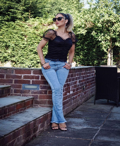 Frayed Hem Flared Denim Skinny Jeans