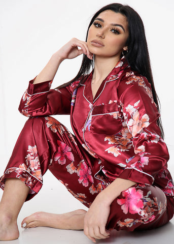 Floral Print Satin PJ Set