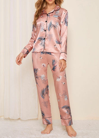 7PC TROPICAL PRINT SATIN PJ SET