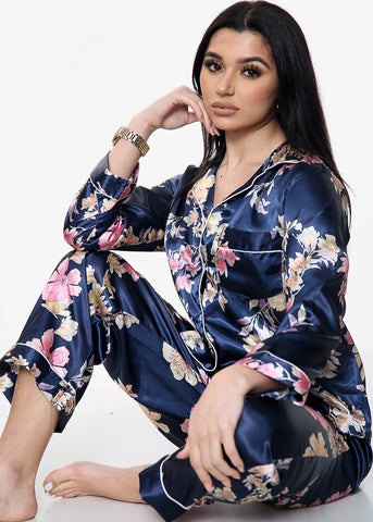 Floral Print Satin PJ Set