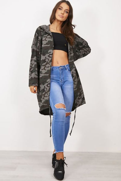 CAMO SEQUIN ANGEL WING HOODED CARDIGAN