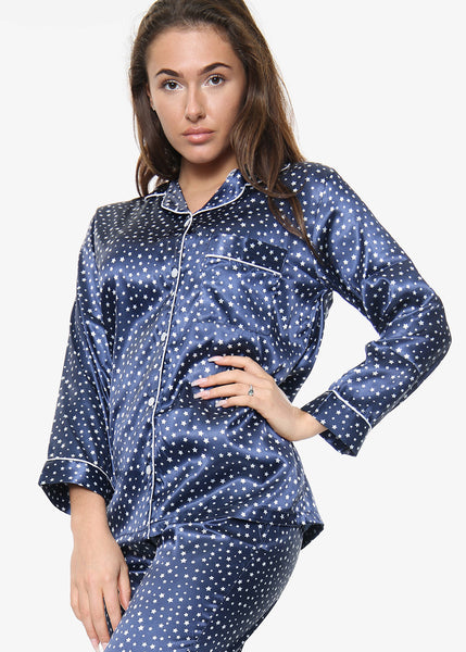 Star Print Satin PJ Set