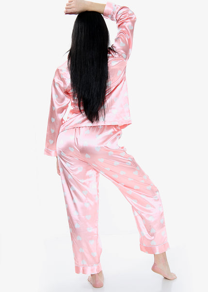 Heart Print Satin PJ Set