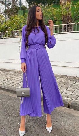 PLEATED BUCKLE BELTED JUMPSUIT