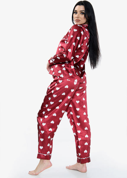 Heart Print Satin PJ Set