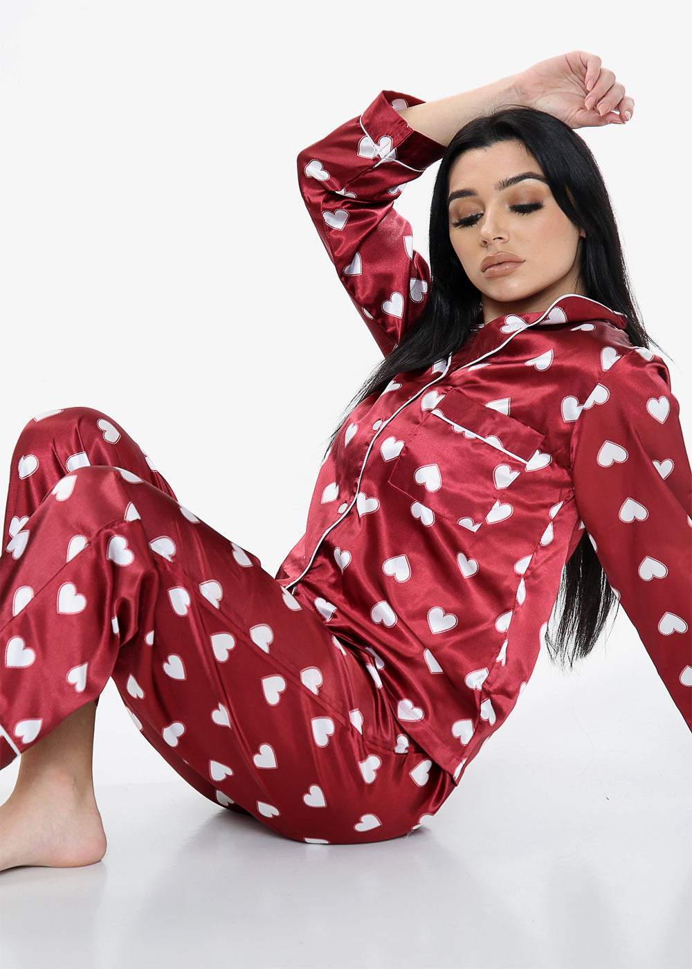 Heart Print Satin PJ Set